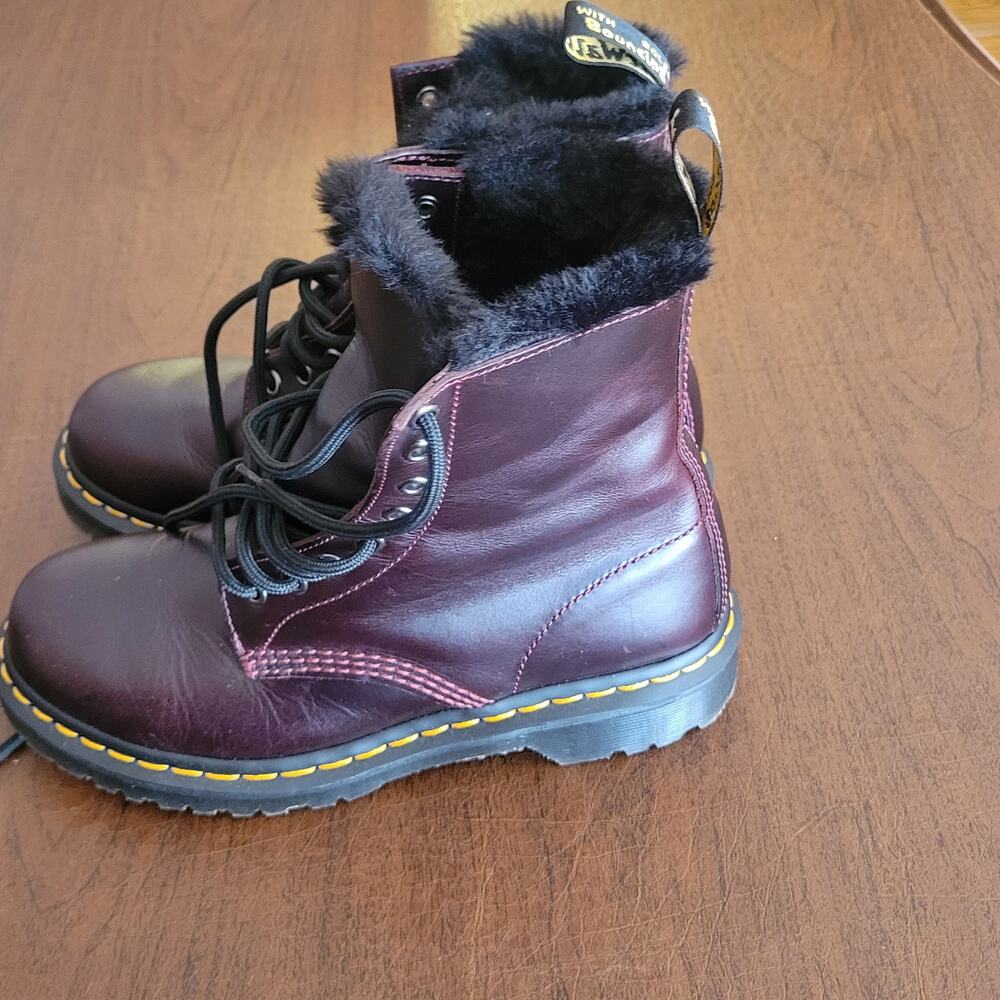 Dr. Martens 1460 Serena Faux Fur Lined Boots Oxblood Atlas Size US 7 /EU 38